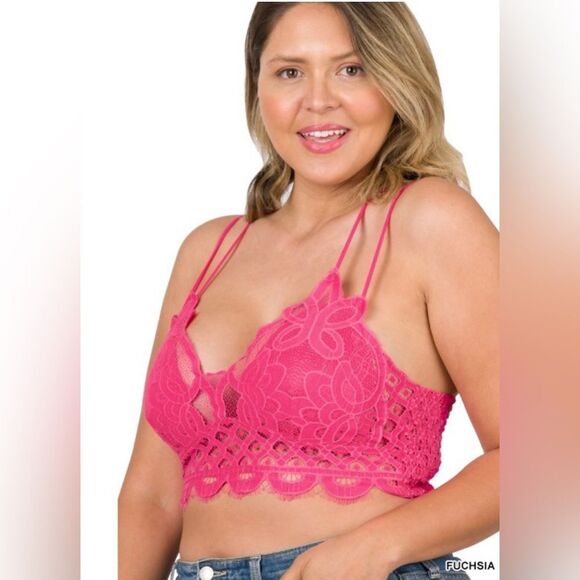 Plus Size Zenana Outfitters Pink Crochet Lace Bralette Plus Size 1X 2X 3… - Picture 3 of 13